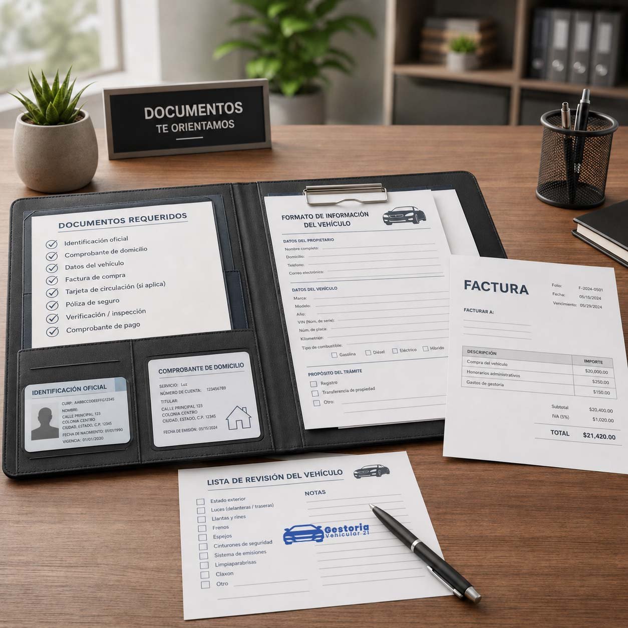 Carpeta con documentos y llaves de automóvil